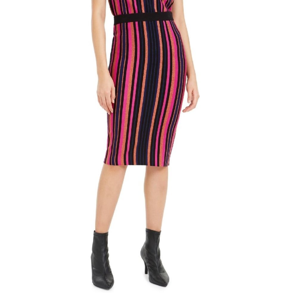 Bar III Metallic Striped Pencil Skirt